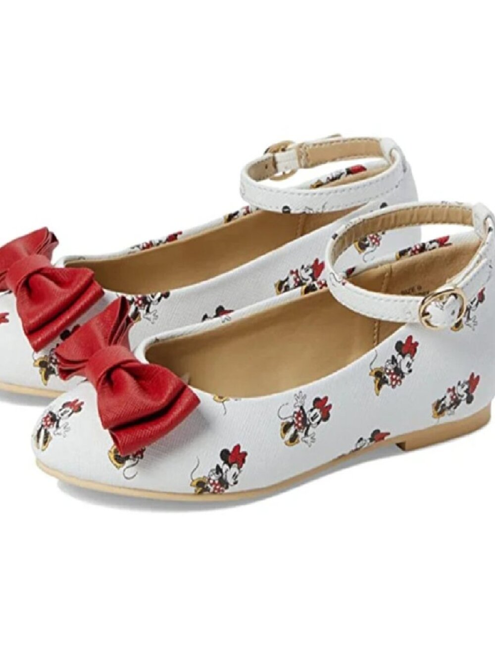 Janie and Jack Minnie Mouse Flat Girls US 2 Kids White Bow Detail Ankle Strap